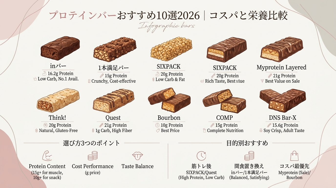 プロテインバーおすすめ10選2026｜コスパと栄養比較