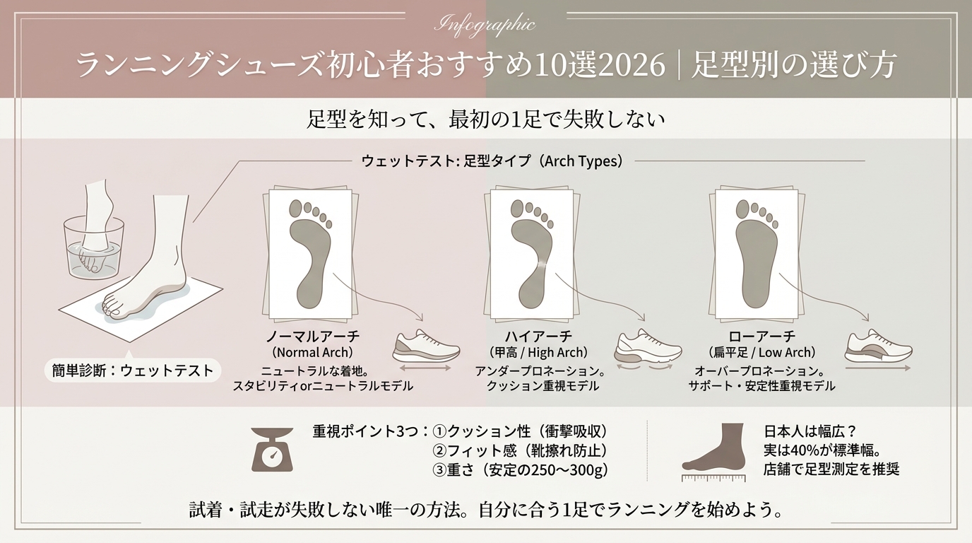 ランニングシューズ初心者おすすめ10選2026｜足型別の選び方
