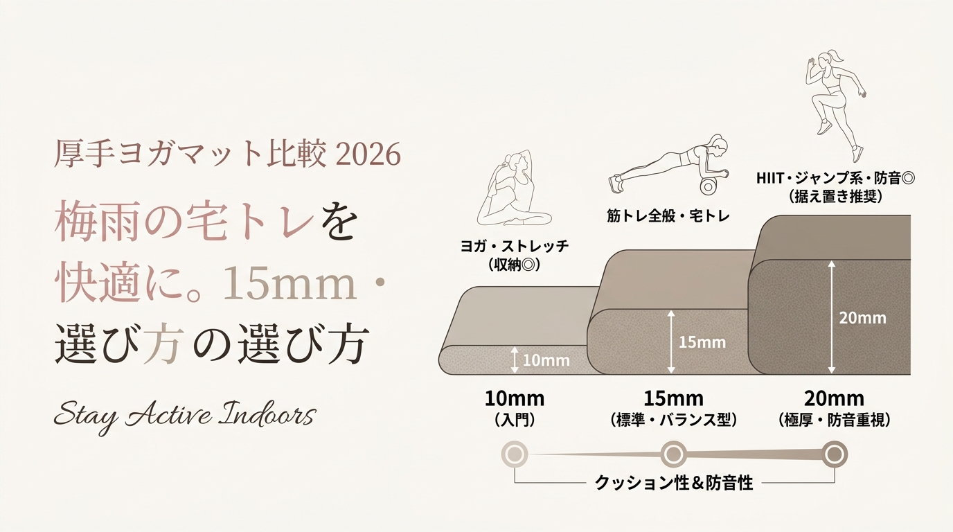 厚手ヨガマットおすすめ2026 梅雨の室内トレーニングに最適な15mm・20mm厚比較・選び方など