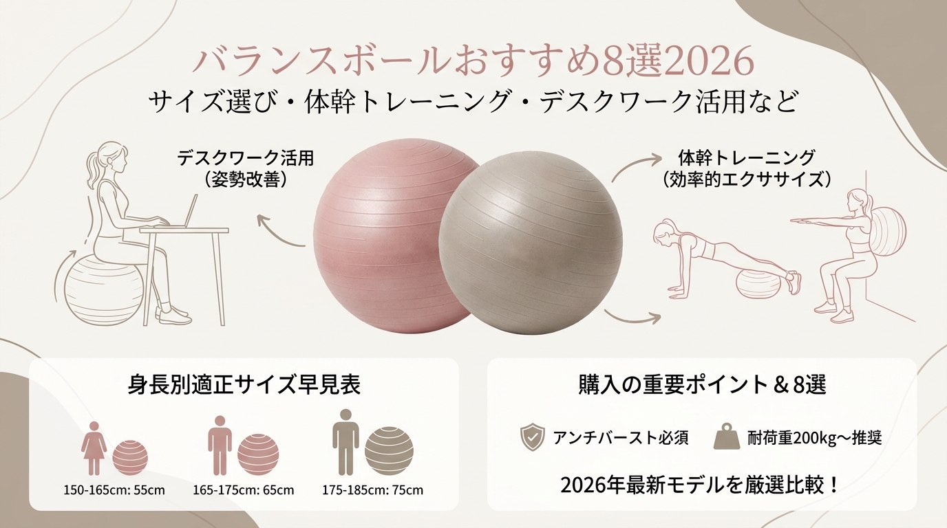 バランスボールおすすめ8選2026 サイズ選び・体幹トレーニング・デスクワーク活用など