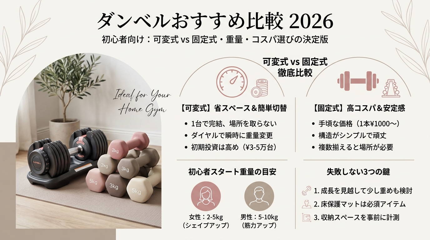 ダンベルおすすめ比較2026初心者向け 可変式・固定式・重量別・コスパなど