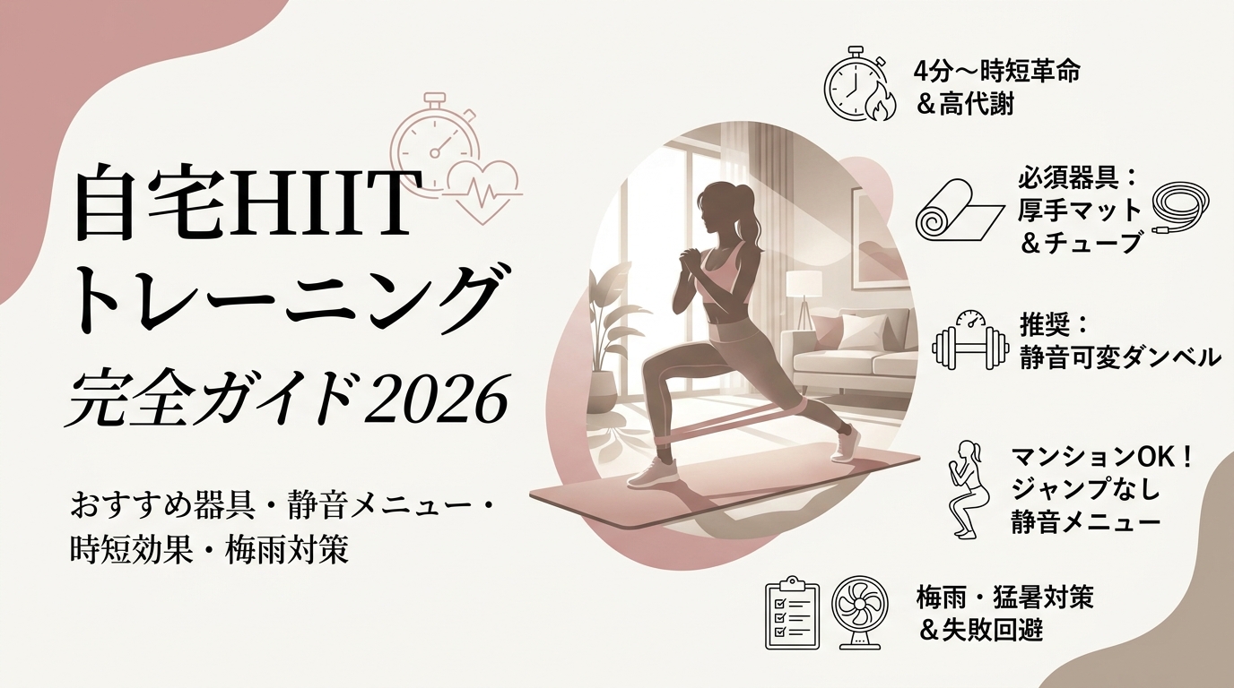 自宅HIITトレーニング完全ガイド2026 おすすめ器具・静音メニュー・時短効果・梅雨対策など