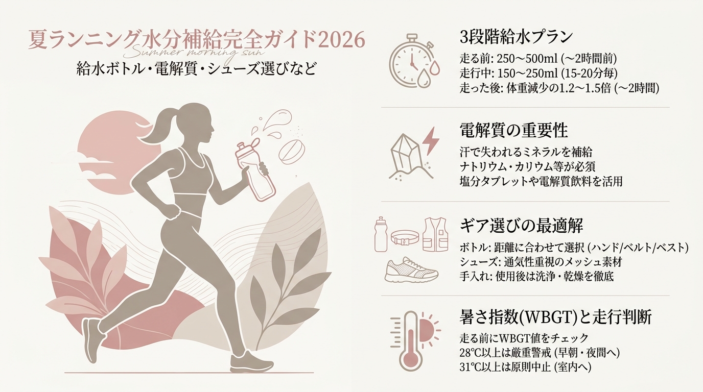 夏ランニング水分補給完全ガイド2026 給水ボトル・電解質・シューズ選びなど