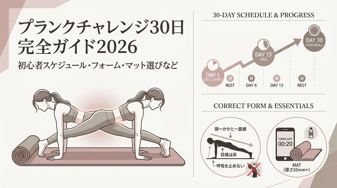 プランクチャレンジ30日完全ガイド2026 初心者スケジュール・フォーム・マット選びなど