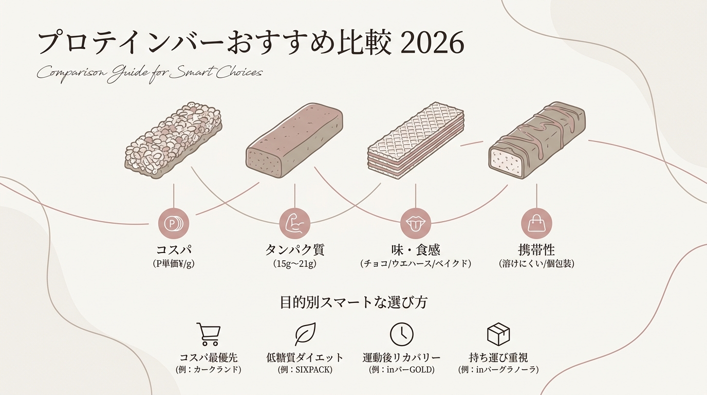 プロテインバーおすすめ比較2026 コスパ・タンパク質・味・携帯性など