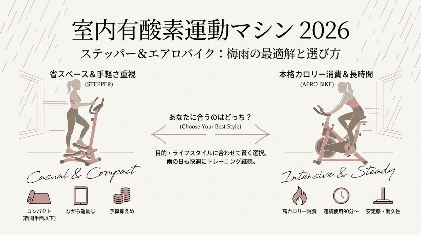 室内有酸素運動マシンおすすめ2026 梅雨に最適なステッパー・エアロバイク比較・選び方など