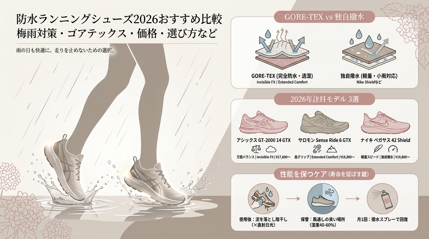 防水ランニングシューズ2026おすすめ比較 梅雨対策・ゴアテックス・価格・選び方など