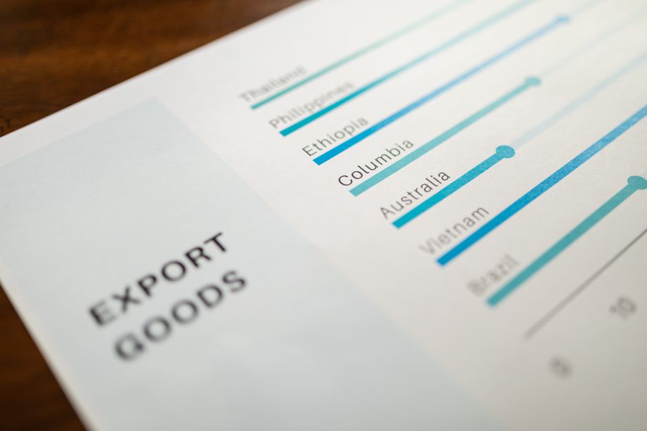 主要国とトレンドを強調したグローバルな輸出品データを表示するチャート。